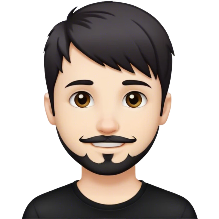 Cute white male, short dark colored hair and facial hair, nose and lip piercing, emo smiling emoji