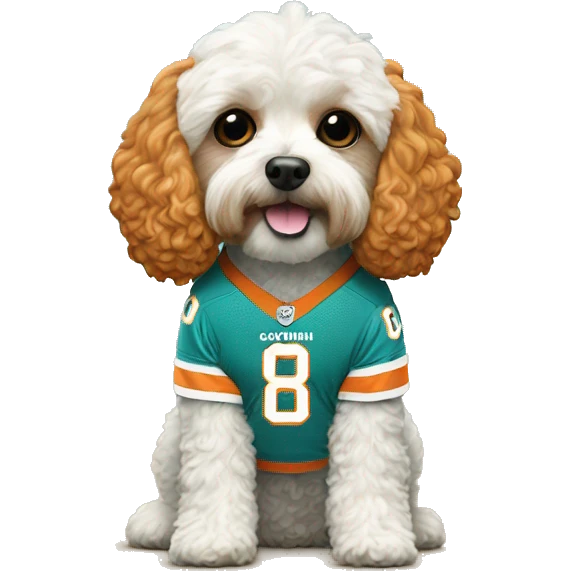 Cavapoo with a Miami Dolphins jersey emoji