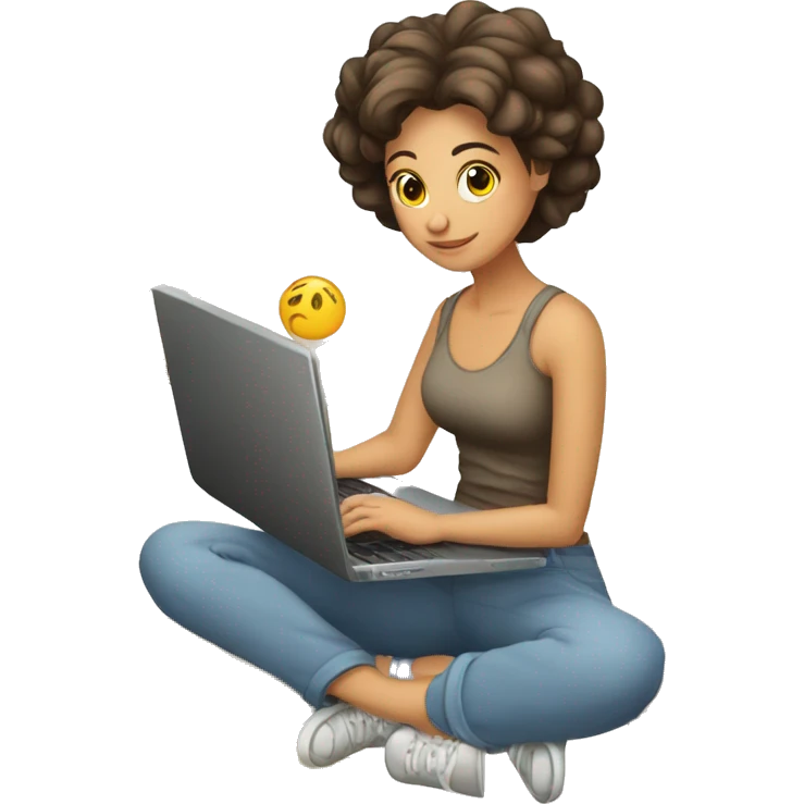 Muchacha atormentada trabajando con laptop y muchos papeles alrededor emoji