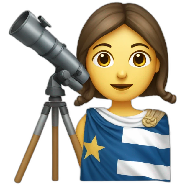 Woman with Greek flag and astronomy telescope emoji