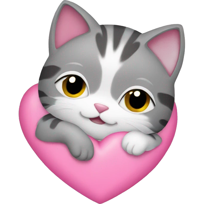 cute cats hugging with pink hearts around  emoji