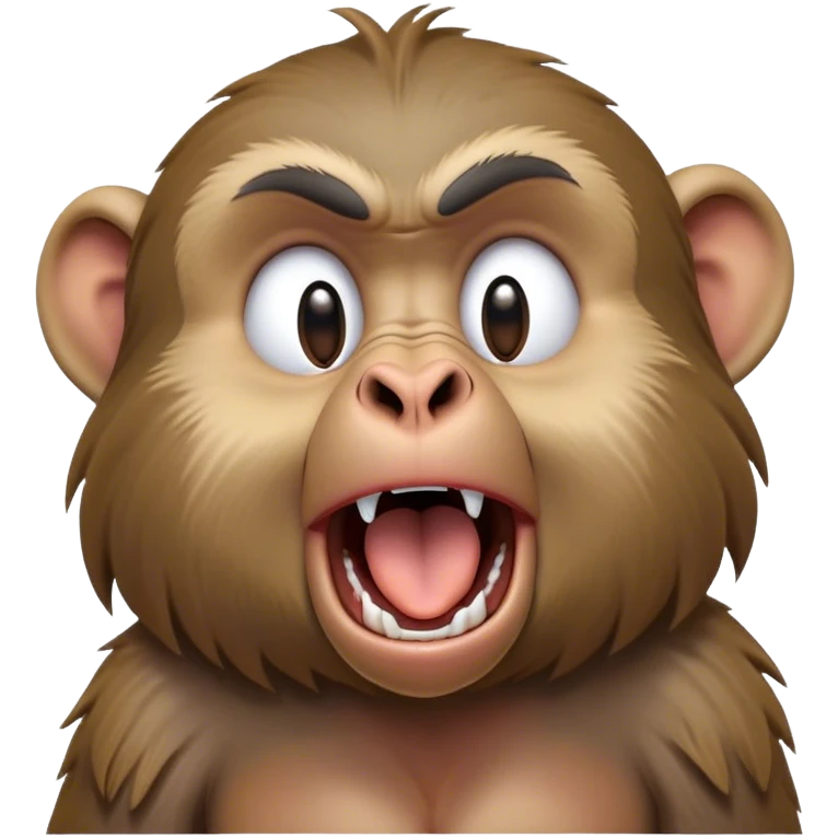 Cinematic Cute Yawning Baboon Portrait Emoji, Head tilted slightly with a dramatic, wide-open yawn, showcasing a soft, textured Fur of earthy browns with droopy ears, round eyes barely open in drowsy contentment, Simplified yet irresistibly adorable features, highly detailed, glowing with a soft, cozy glow, high shine, relaxed yet expressive, stylized with a touch of playful urban charm, bright and endearing, soft glowing outline, capturing the essence of a sleepy yet affectionate baboon, so drowsy it feels like it could stretch out of the screen and curl up for a nap! emoji