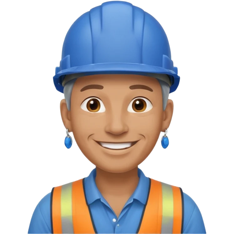 blue helmet old construction worker with earrings emoji