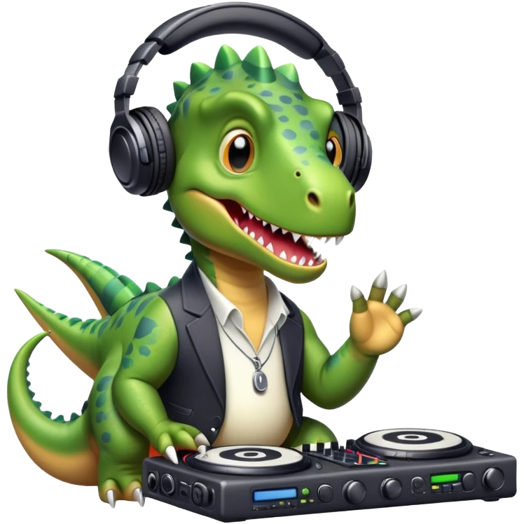 Dinosaurio muy bonito músico DJ emoji