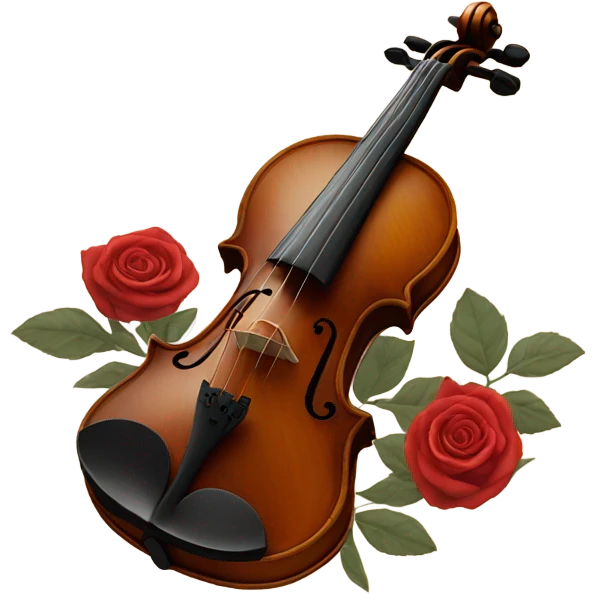 vintage violin and beige red roses emoji