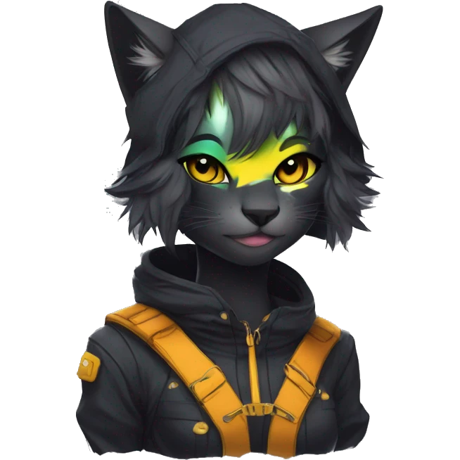 Edgy Shy Anthro cool pretty colorful dark cat-fursona techwear emoji
