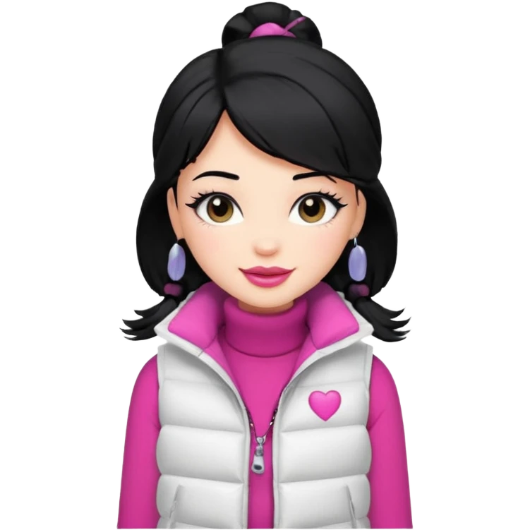 girl with black hair in a white puffer vest with sass emoji
