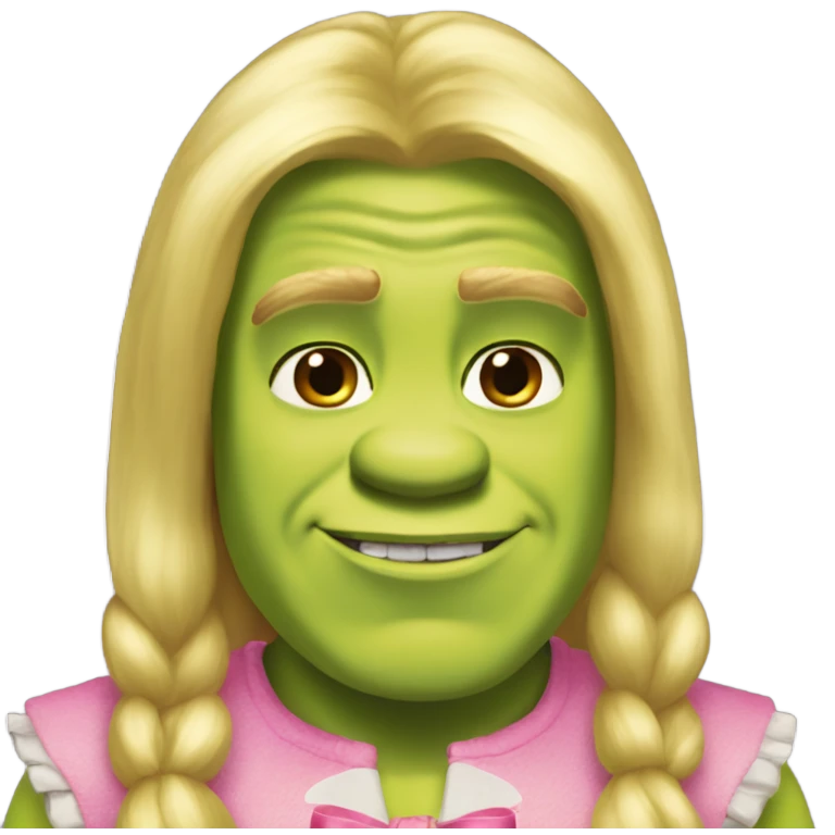 shrek with pink bow in his long blonde hair  emoji