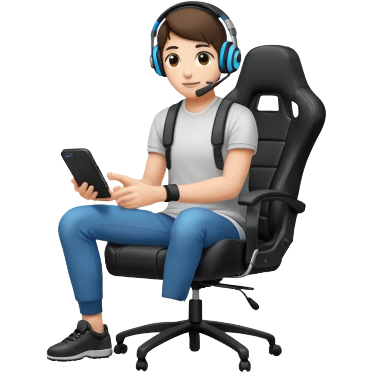 Persona con una silla Gamer auricular Gamer y control de videojuegos emoji
