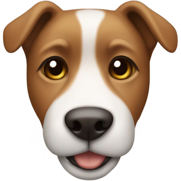 Dog with brown fur and a white t shirt that has a white stripe emoji