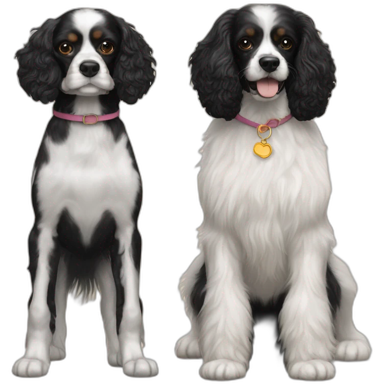 cavalier king charles spaniel and black poodle together as friends emoji