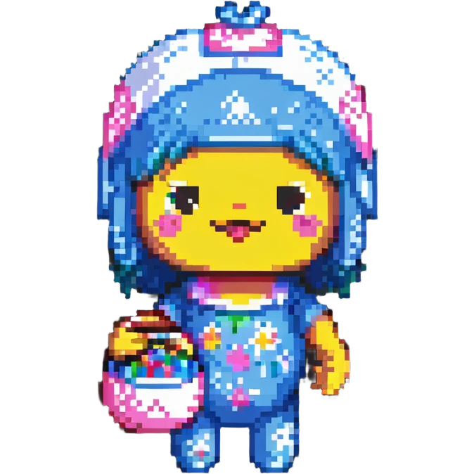 Toca Boca character, holding a toy, cheerful expression emoji