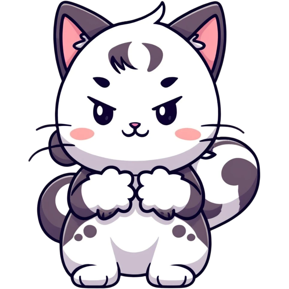 adorable chibi catgirl with cat paws, fluffy tail, oversized head and small body emoji