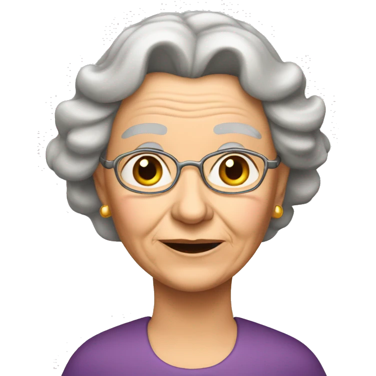 old lady emoji with long brown straight hair with two waves, a crown and two line around her eyes emoji
