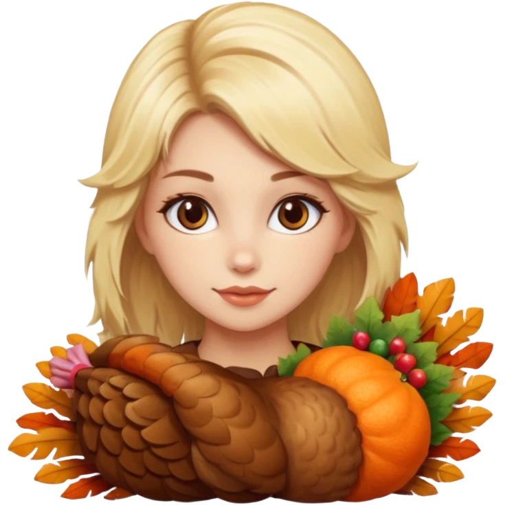 A blonde woman with a thanksgiving turkey cat emoji