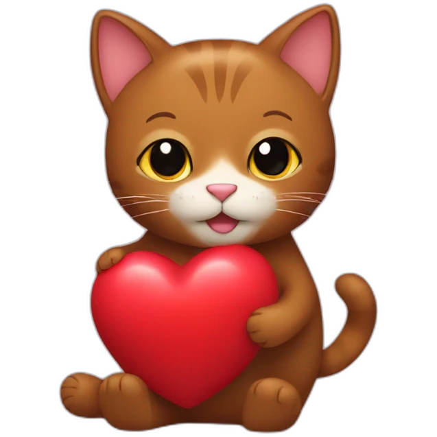 brown cat hugs toy heart emoji