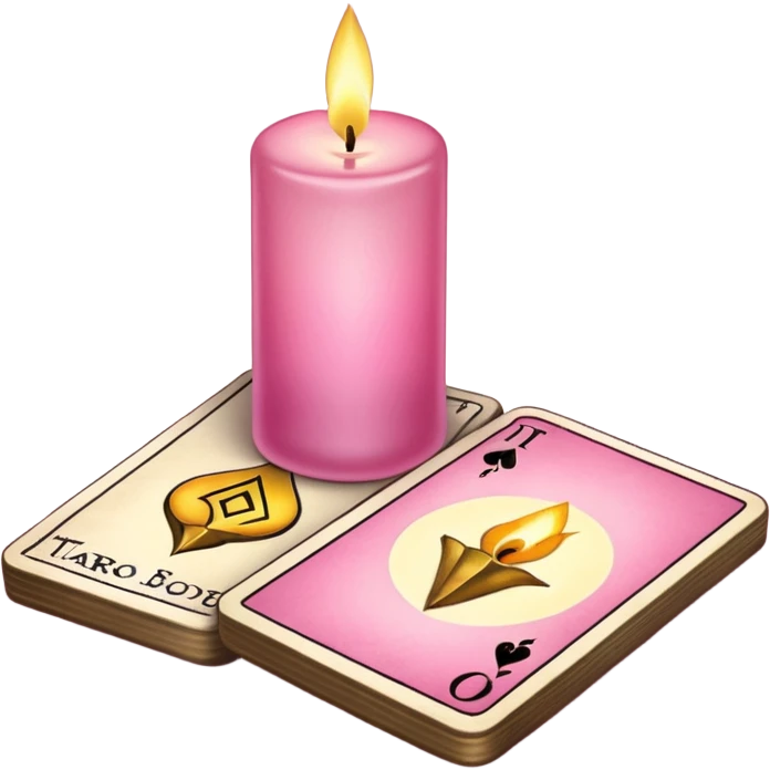 A pink deck of tarot cards and a one candle nearby emoji