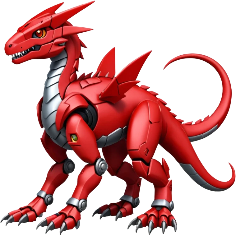 Cool Edgy Futuristic Red Digimon-Fakemon-Guilmon-Velociraptor-Dragon-Mecha full body emoji