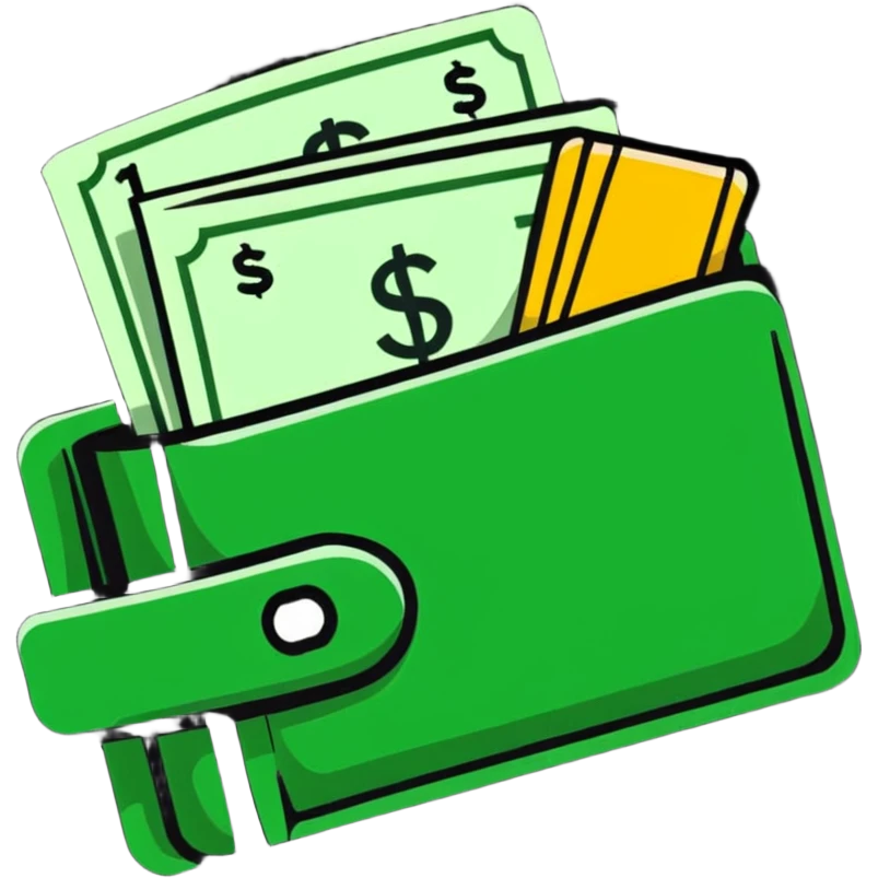 Wallet with dollar bills and savings emoji