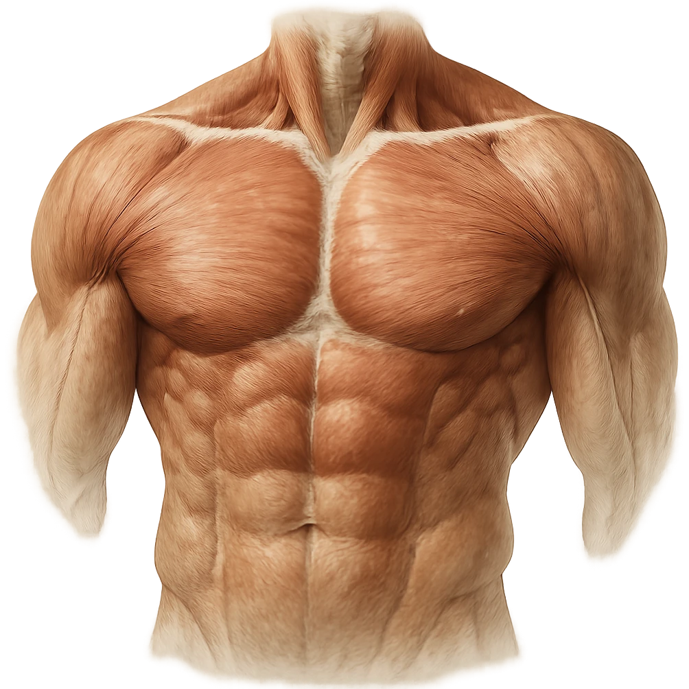 well-muscled pectoral anatomy, anatomical details, hyper realistic style, natural colors, clean atmosphere, white background emoji
