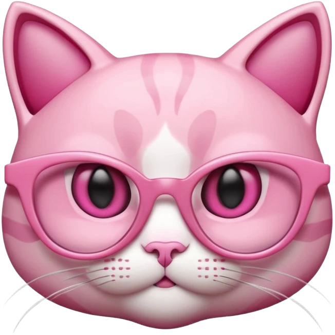 A 3D cartoon rose-pink cat-eye spectacle, glossy curved frame, soft reflections, isolated on plain background, Memoji-style. Negative : Cat. emoji