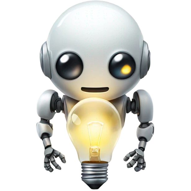 cute robot holds a light bulb emoji