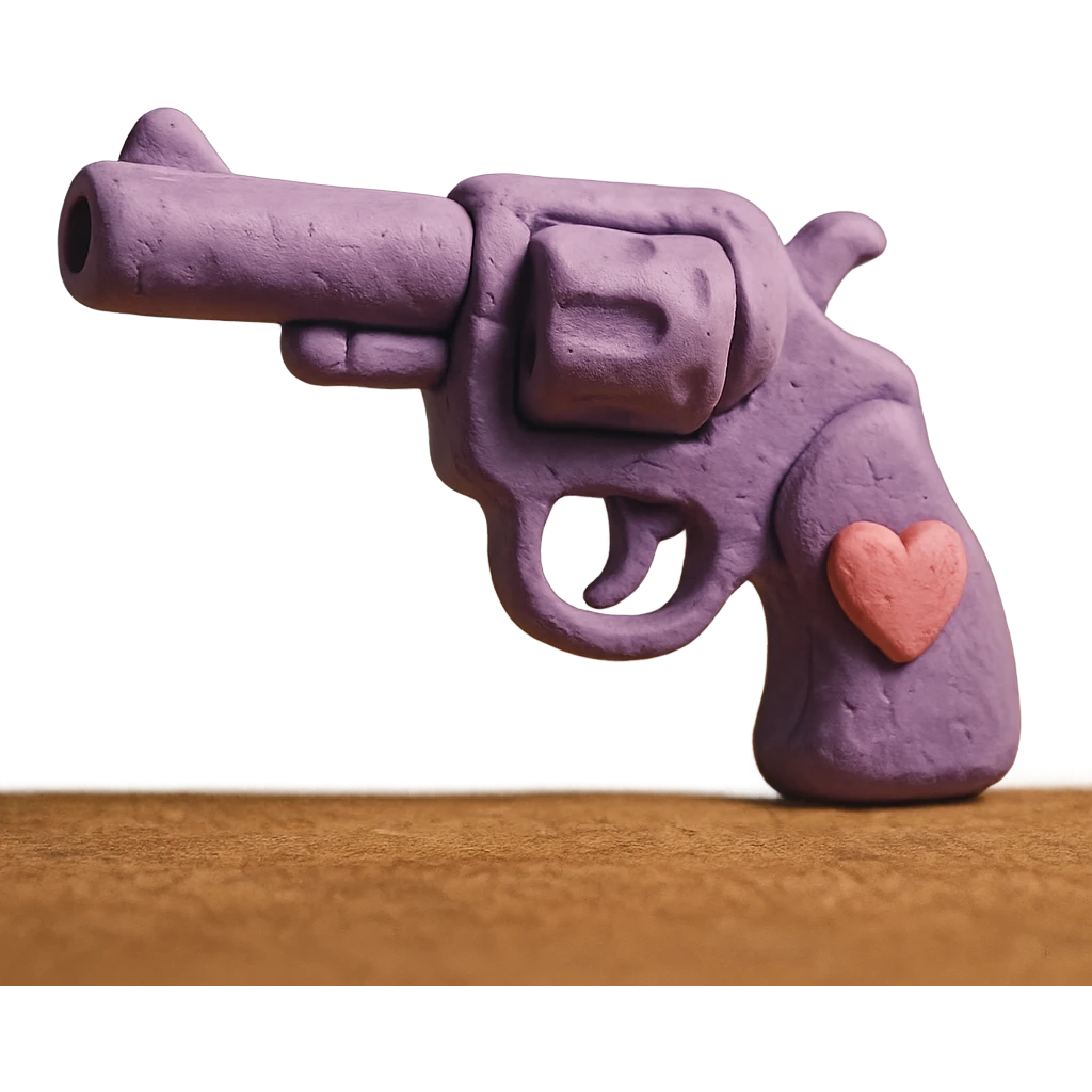 purple heart pistol, claymation style, soft pastel colors, visible fingerprints emoji