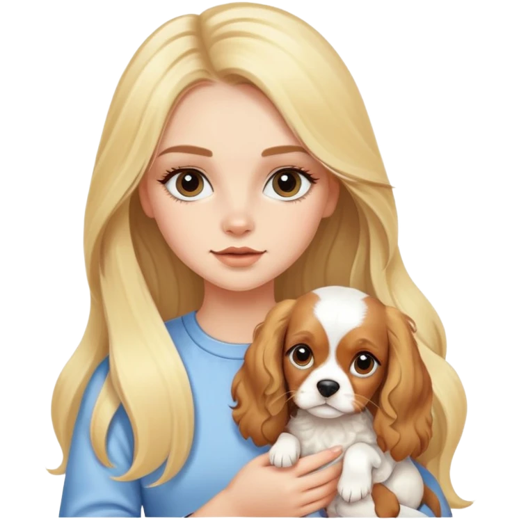 Pretty blonde girl with long hair and long eyelashes and a cavalier puppy emoji