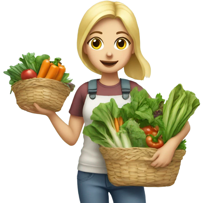 Blonde girl carrying baskets of vegetables and greens emoji