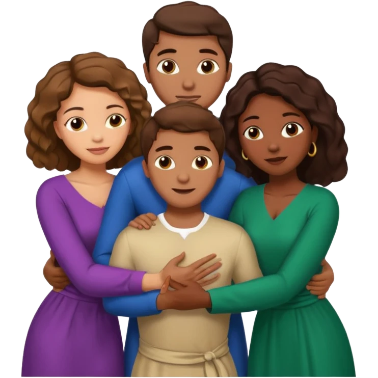 one american italian young brown-haired man surrounded by three african women with large butts hugging him and each other and massaging his crotch emoji