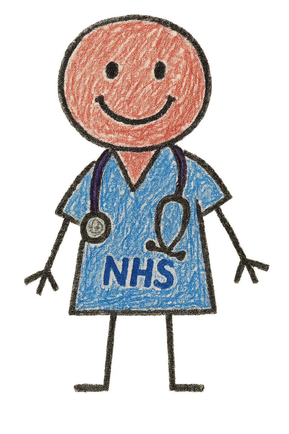 A modern day doctor wearing an NHS lanyard and stethoscope emoji