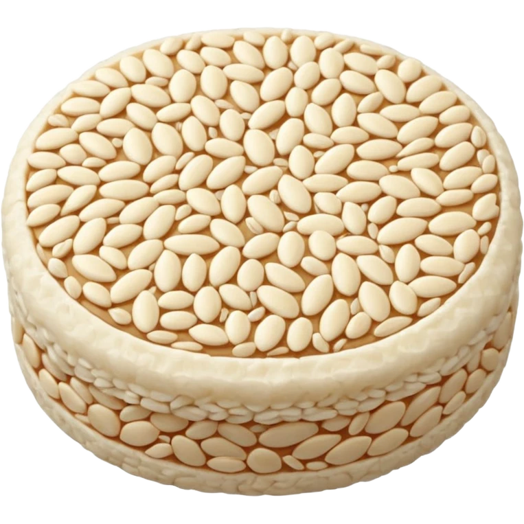 A round puffed rice cake, flat disc shape, light beige/off-white color, bumpy textured surface showing compressed puffed rice grains, crispy appearance, simple flat design, centered on transparent background. emoji