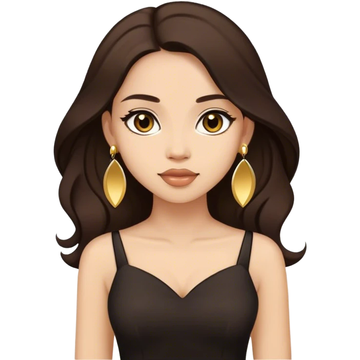 Beautiful woman,cute, long dark brown hair in dark dress with gold earrings emoji