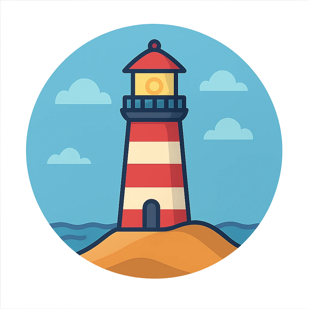 flat toon style lighthouse in a circle frame emoji