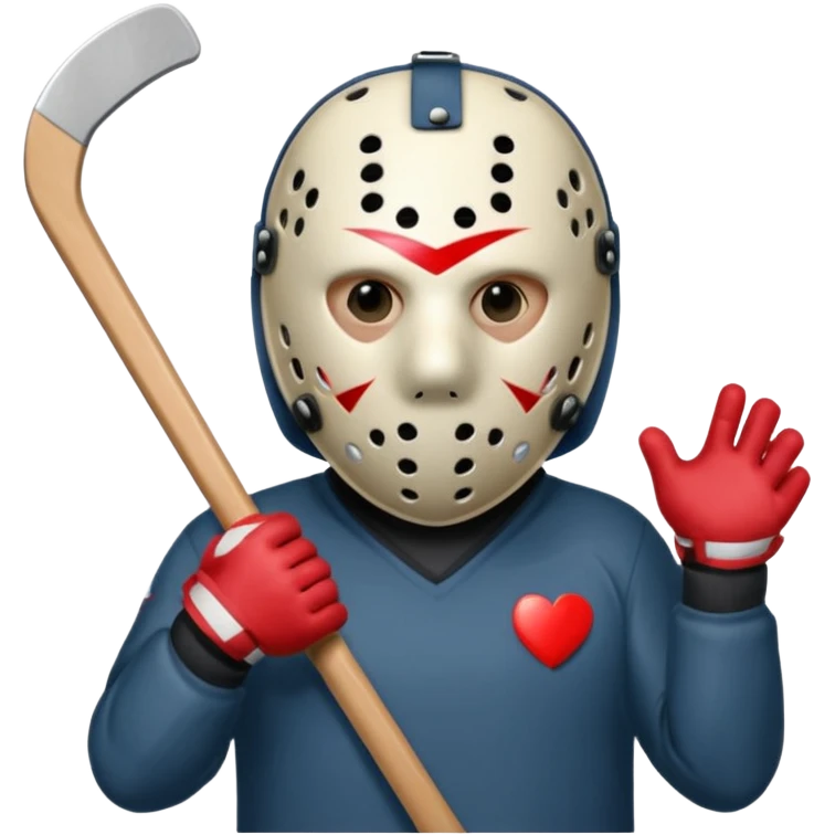Jason Voorhees, looking cute, heart-shaped hands emoji