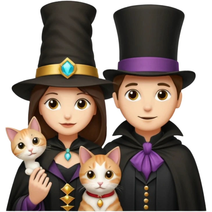 magician couple and their pet cat emoji