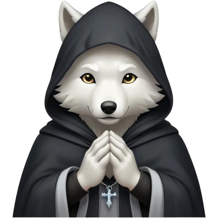 white wolf praying with black hooded cloak emoji