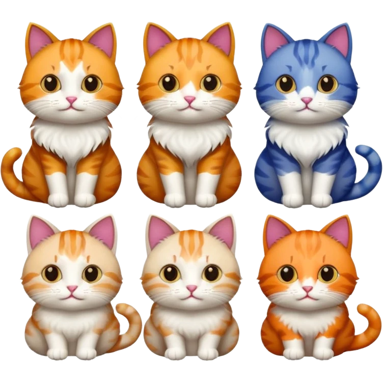 6 cats with different coloured coats emoji
