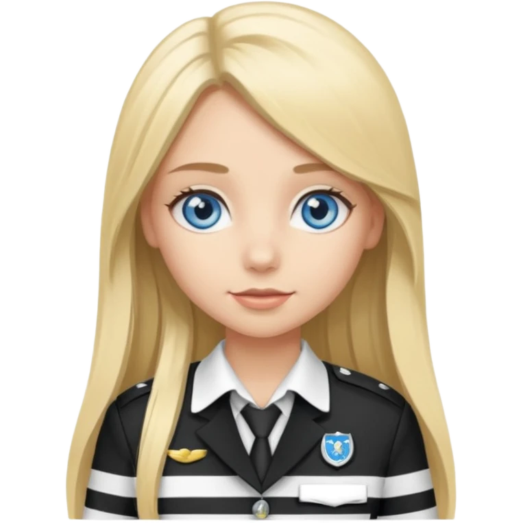 blue eyes blonde girl IN VERTICLE BLACK AND WHITE STRIPES UNIFORM LONG HAIR emoji