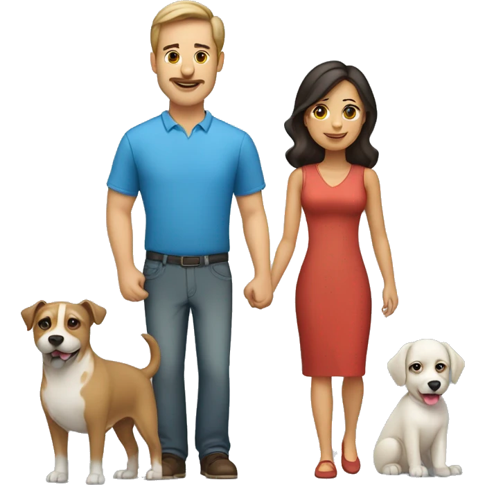 Caucasian dad, Hispanic mom, Hispanic daughter, 2 dogs emoji