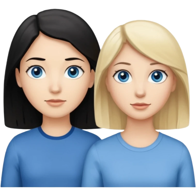 Blond woman blue eyes on left. Man with black hair and greye eye in the middle. Brown hair woman with greye eyes on the right emoji