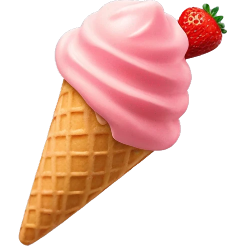 scoop of strawberry gelato on a sugar cone emoji