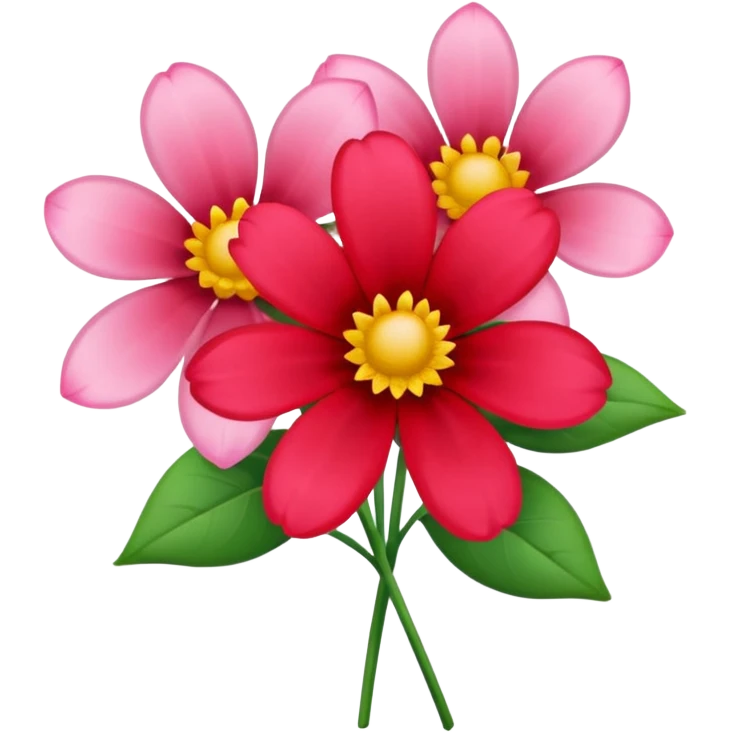 One red flower and one pink flower in transparent bouquet with red band  emoji