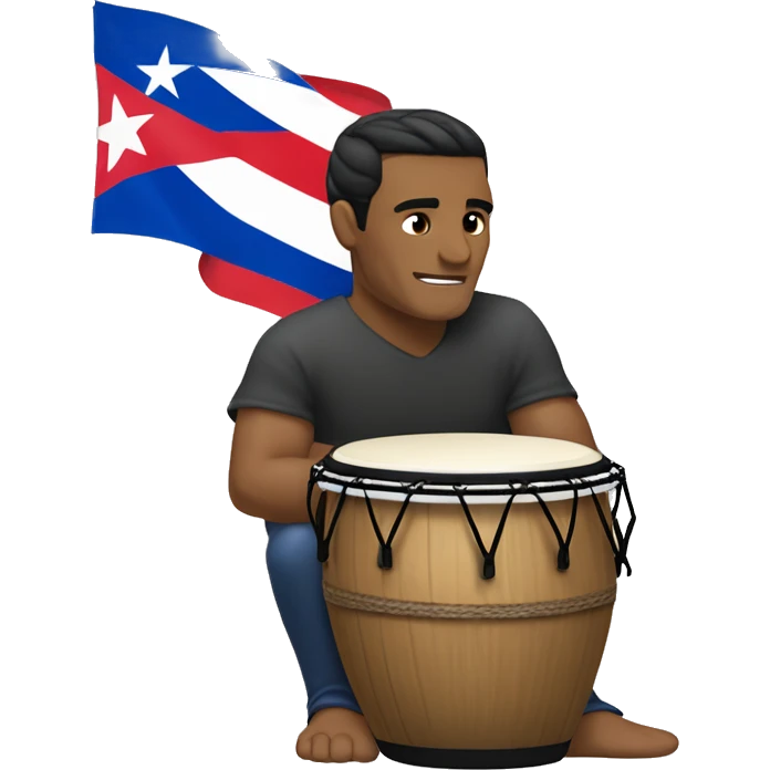 HOMBRE SENTADO TOCANGO UNAS CONGAS, Y A SU LADO LA BANDERA DE PUERTO RICO emoji