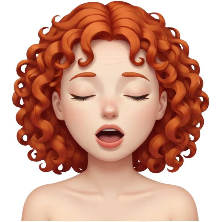 person with curly red hair and downturned eyebrows, eyes closed, mouth open in pleasure emoji