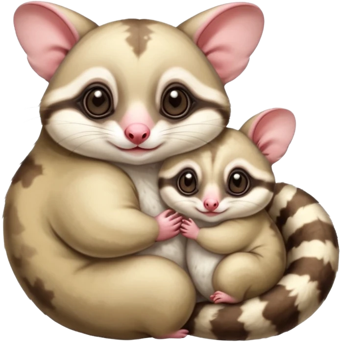 Make two sugar gliders. One mom and a baby one. Make them very cute and chubby and fat. They are white!  emoji