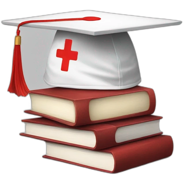 White Student cap with red medical cross On a stack of books emoji