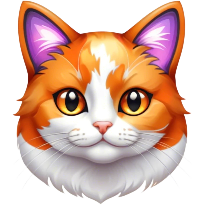 Cinematic Cute Calico Cat Portrait Emoji, Head tilted playfully with sparkling, inquisitive eyes and a charming patchwork fur of orange, black, and white, simplified yet irresistibly adorable, highly detailed, glowing with a warm, inviting glow, high shine, bubbly and affectionate, styled with a touch of whimsical feline charm, soft glowing outline, capturing the essence of a delightfully cute calico cat that looks as if it could prance off the screen into your heart! emoji