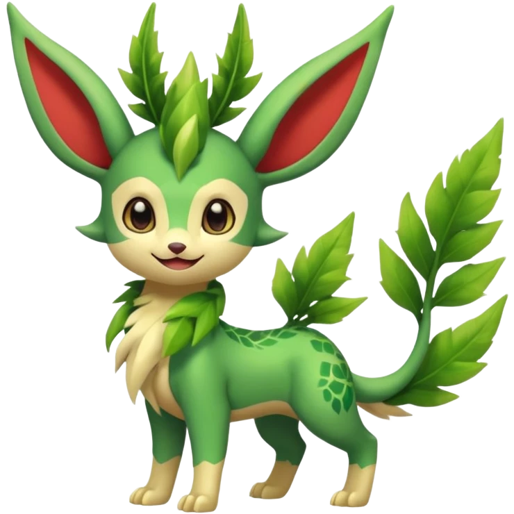 Kawaii cute cool feral Sprigatito-Leafeon-Flygon-Fakémon-hybrid (full body) emoji