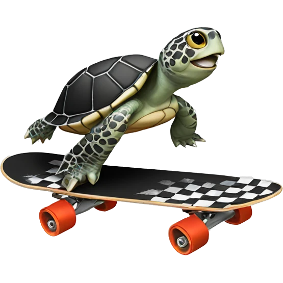 Black and white checkered turtle riding a skateboard emoji